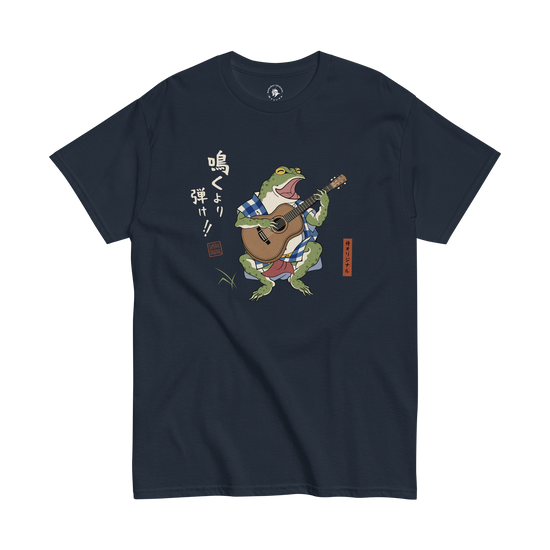 Samurai Frog Acoustic Guitar Classic T-Shirt Navy - Samurai Original