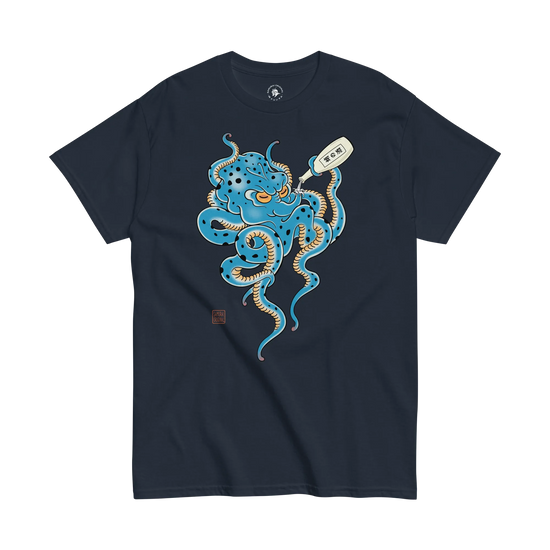 Tipsy Octopus Japanese Sake Classic T-Shirt Navy - Samurai Original