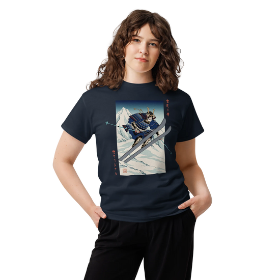 Skiing Samurai Ukiyo-e Classic T-Shirt - Samurai Original