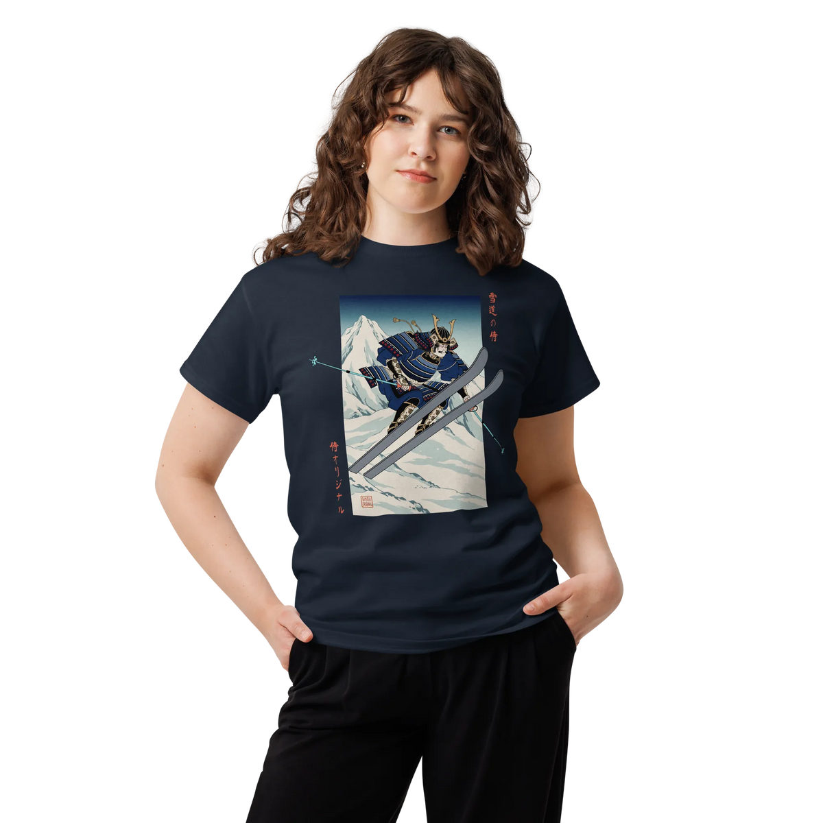 Skiing Samurai Ukiyo-e Classic T-Shirt - Samurai Original