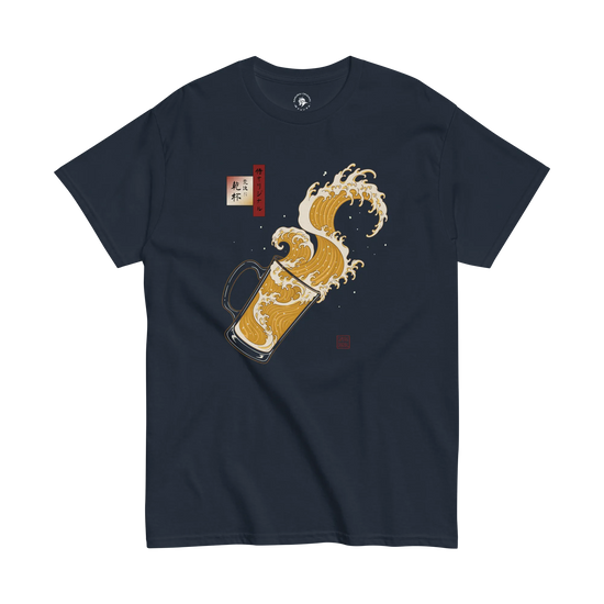 Beer Wave Ukiyo-e Classic T-Shirt Navy - Samurai Original