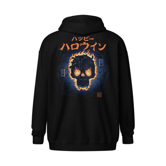 Skull of Black Cats Ukiyo-e Unisex heavy blend zip hoodie
