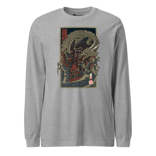 Samurai vs Dragon Warrior Ukiyo-e Unisex Long Sleeve Tee