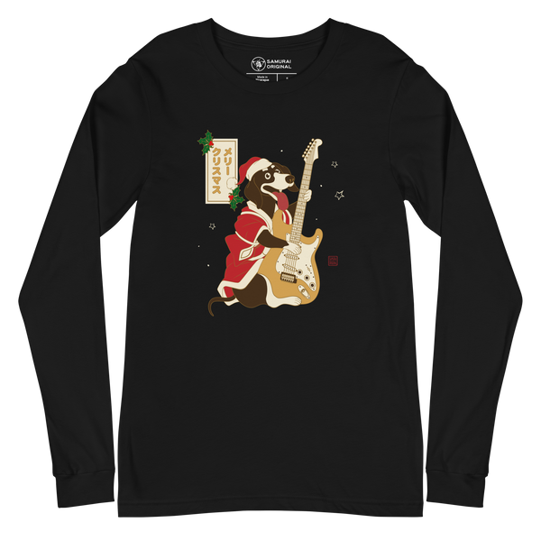 Dachshund Play Guitar Christmas Japanese Ukiyo-e Unisex Long Sleeve Tee