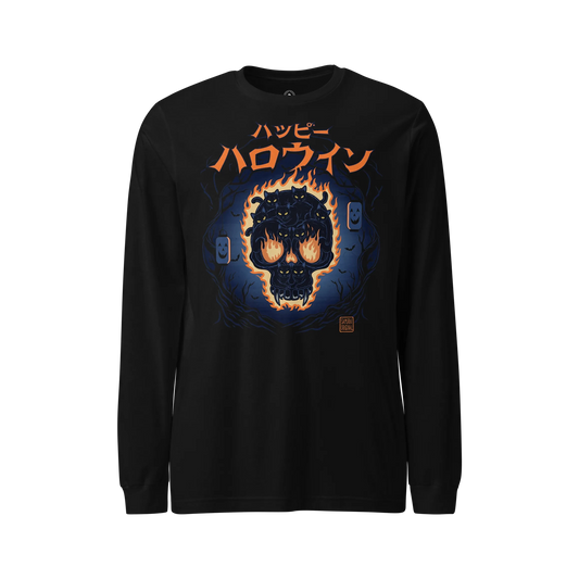 Skull of Black Cats Ukiyo-e Unisex Long Sleeve Tee