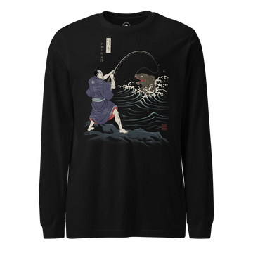 Samurai vs Sea Monste Japanese Ukiyo-e Unisex Long Sleeve Tee