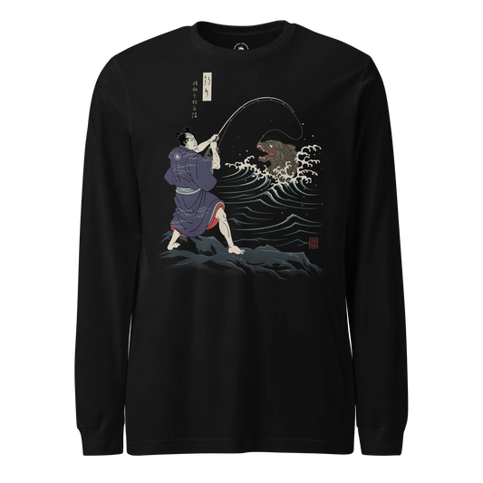 Samurai vs Sea Monste Japanese Ukiyo-e Unisex Long Sleeve Tee
