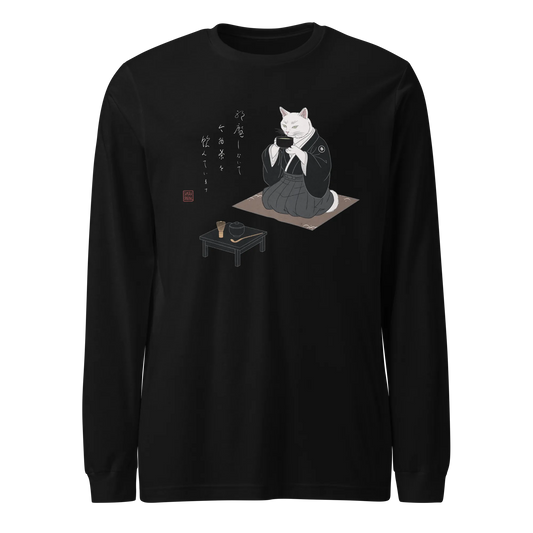Samurai Cat Tea Time Tee Japanese Ukiyo-e Unisex Long Sleeve Tee