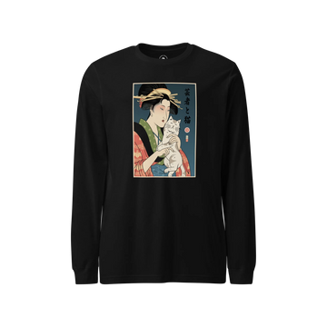 Geisha and Cat 1 Ukiyo-e Unisex Long Sleeve Tee