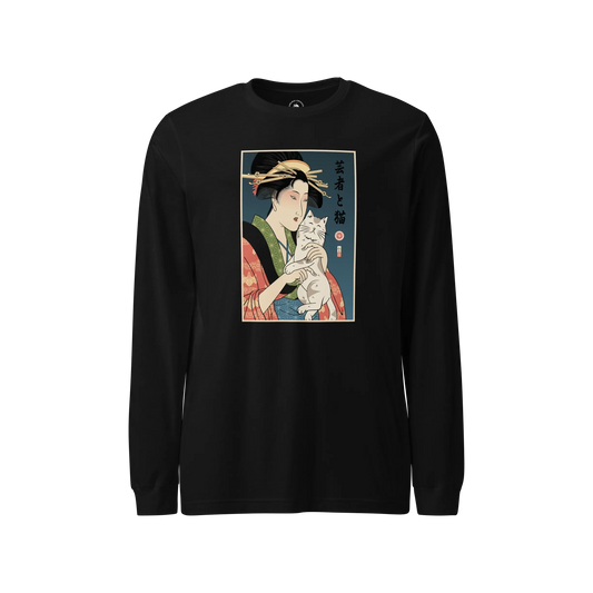 Geisha and Cat 1 Ukiyo-e Unisex Long Sleeve Tee