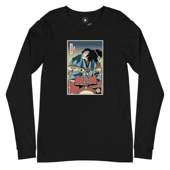Samurai Drummer 5 Percussion Music Ukiyo-e Unisex Long Sleeve Tee Black - Samurai Original