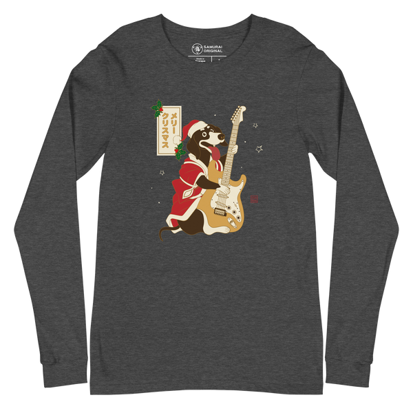 Dachshund Play Guitar Christmas Japanese Ukiyo-e Unisex Long Sleeve Tee