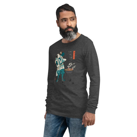 Samurai Beer and BBQ Japanese Ukiyo-e Unisex Long Sleeve Tee -