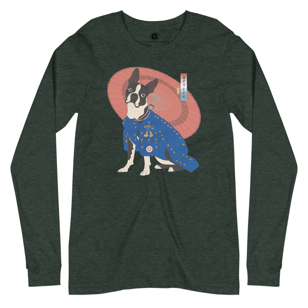 Boston Terrier Funny Dog Japanese Ukiyo-e Unisex Long Sleeve Tee 2 - Samurai Original