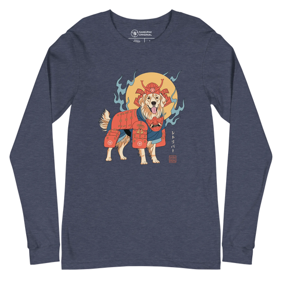 Golden Retriever Japanese Ukiyo-e Unisex Long Sleeve Tee - Heather Navy / S