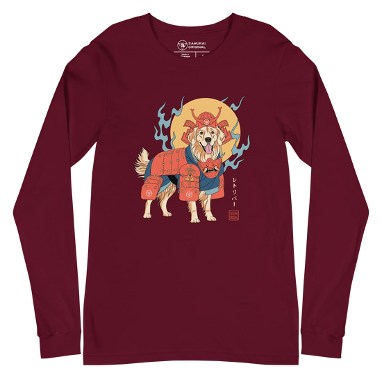 Golden Retriever Japanese Ukiyo-e Unisex Long Sleeve Tee - Maroon / S