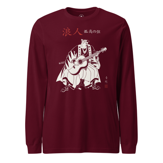 Ronin Guitar Blues Japanese Art Unisex Long Sleeve Tee Maroon - Samurai Original