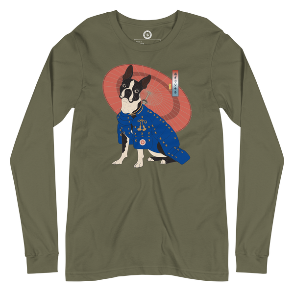 Boston Terrier Funny Dog Japanese Ukiyo-e Unisex Long Sleeve Tee 2 - Samurai Original