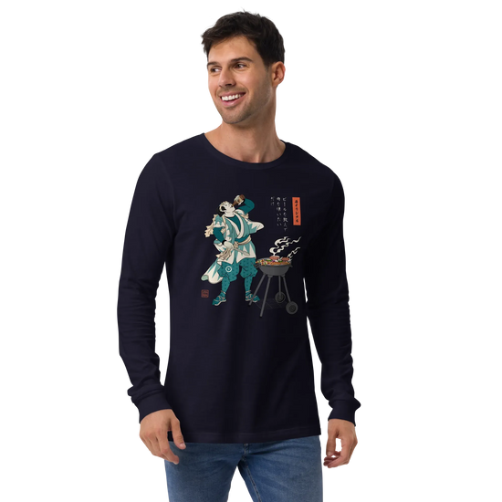 Samurai Beer and BBQ Japanese Ukiyo-e Unisex Long Sleeve Tee -