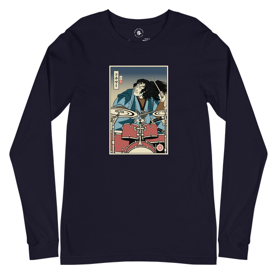 Samurai Drummer 5 Percussion Music Ukiyo-e Unisex Long Sleeve Tee Navy - Samurai Original