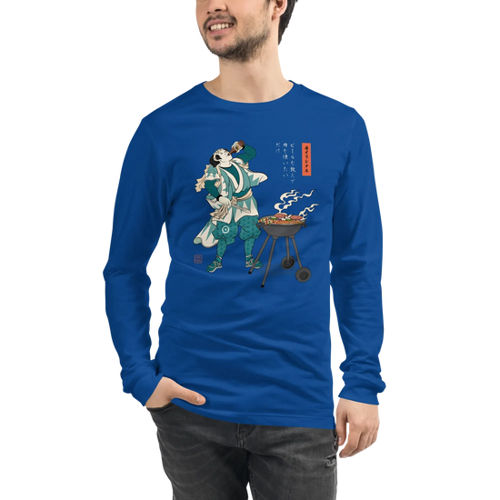 Samurai Beer and BBQ Japanese Ukiyo-e Unisex Long Sleeve Tee -