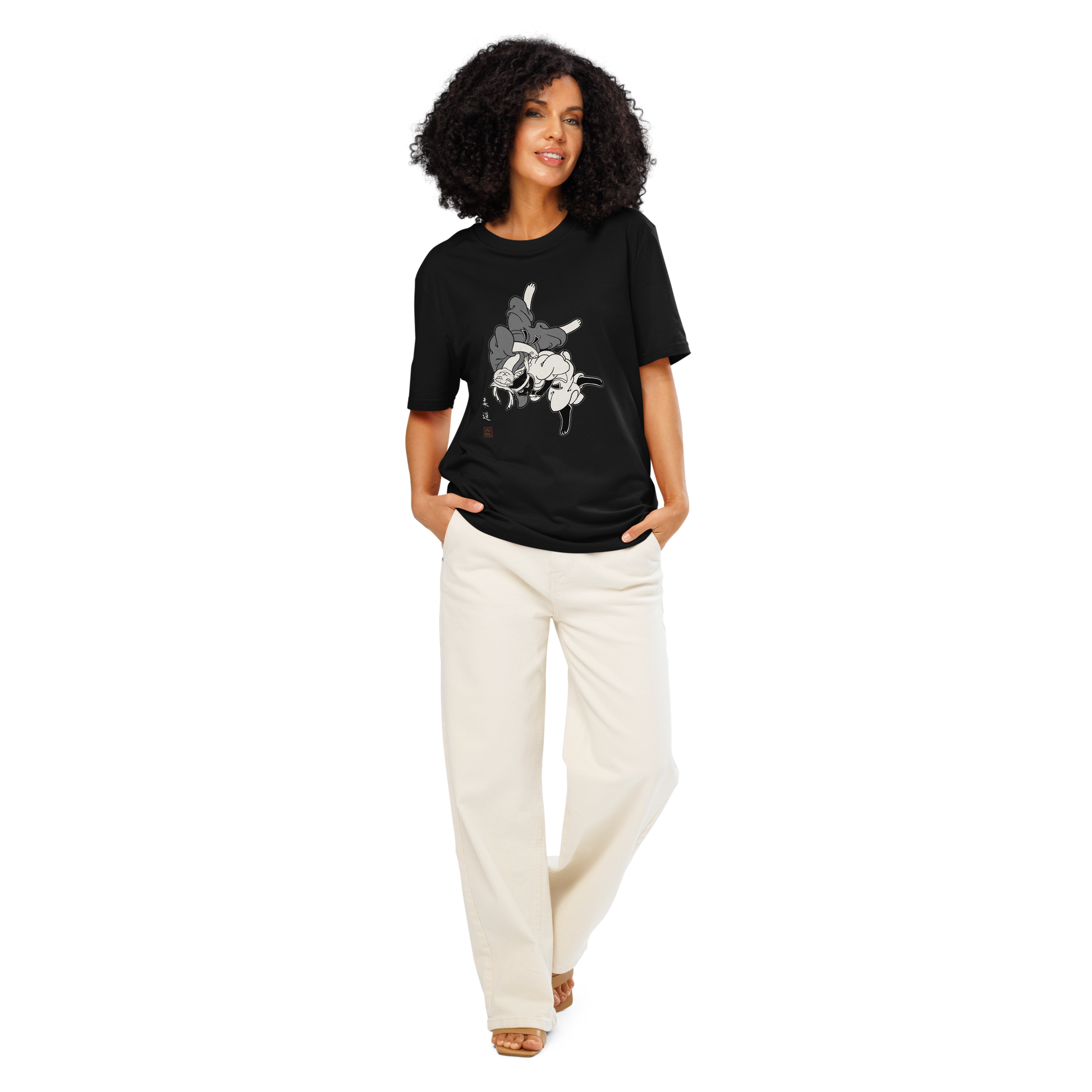 Judo Cat Ukiyo-e Organic T-shirt - Samurai Original