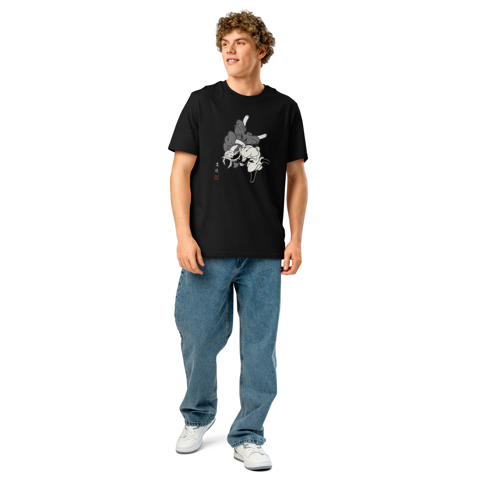 Judo Cat Ukiyo-e Organic T-shirt - Samurai Original
