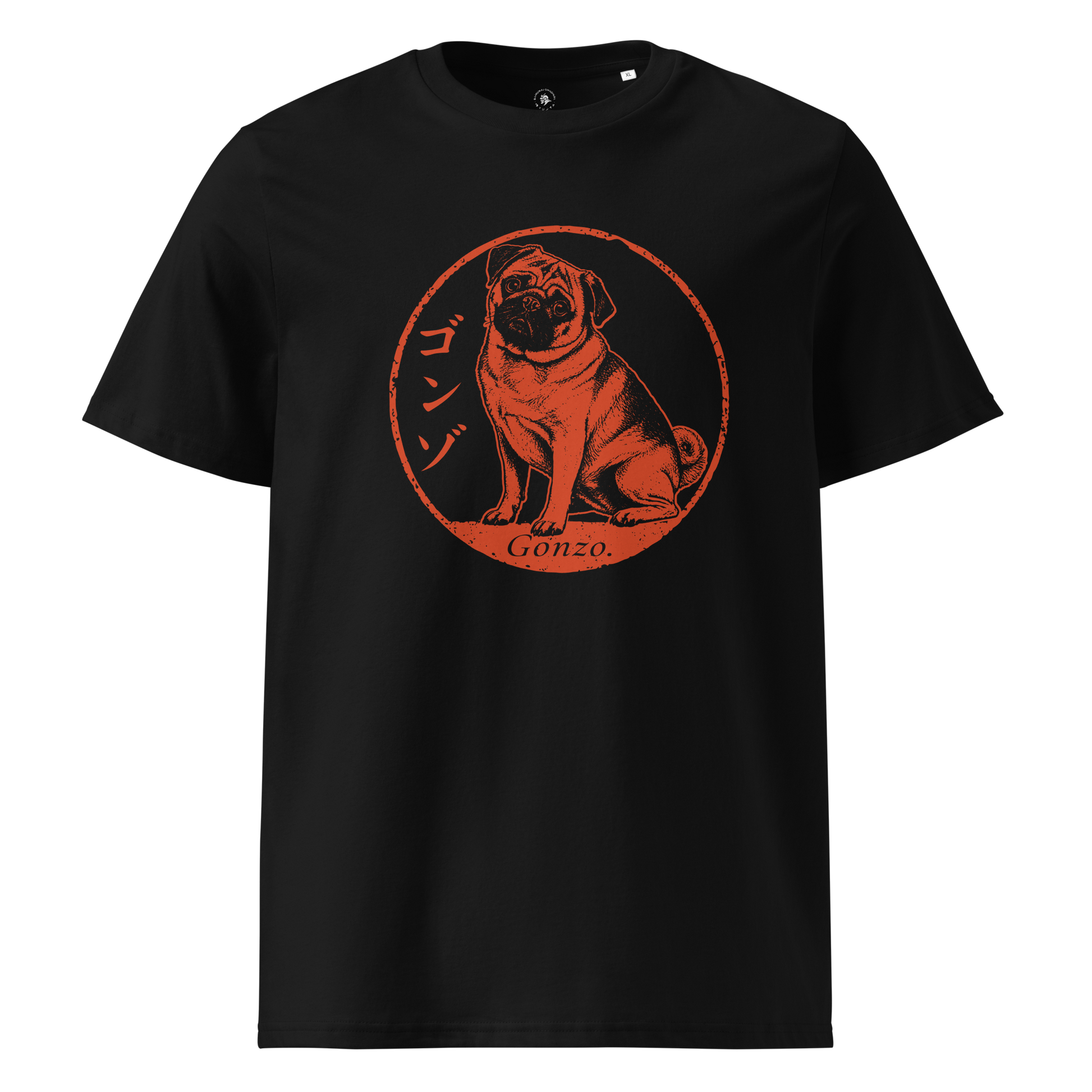 Personalized Japanese Hanko Pet Portrait Organic T-Shirt Black - Samurai Original