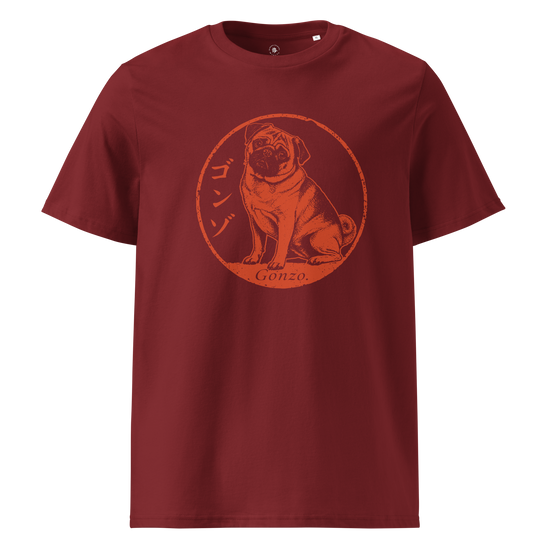 Personalized Japanese Hanko Pet Portrait Organic T-Shirt Burgundy - Samurai Original