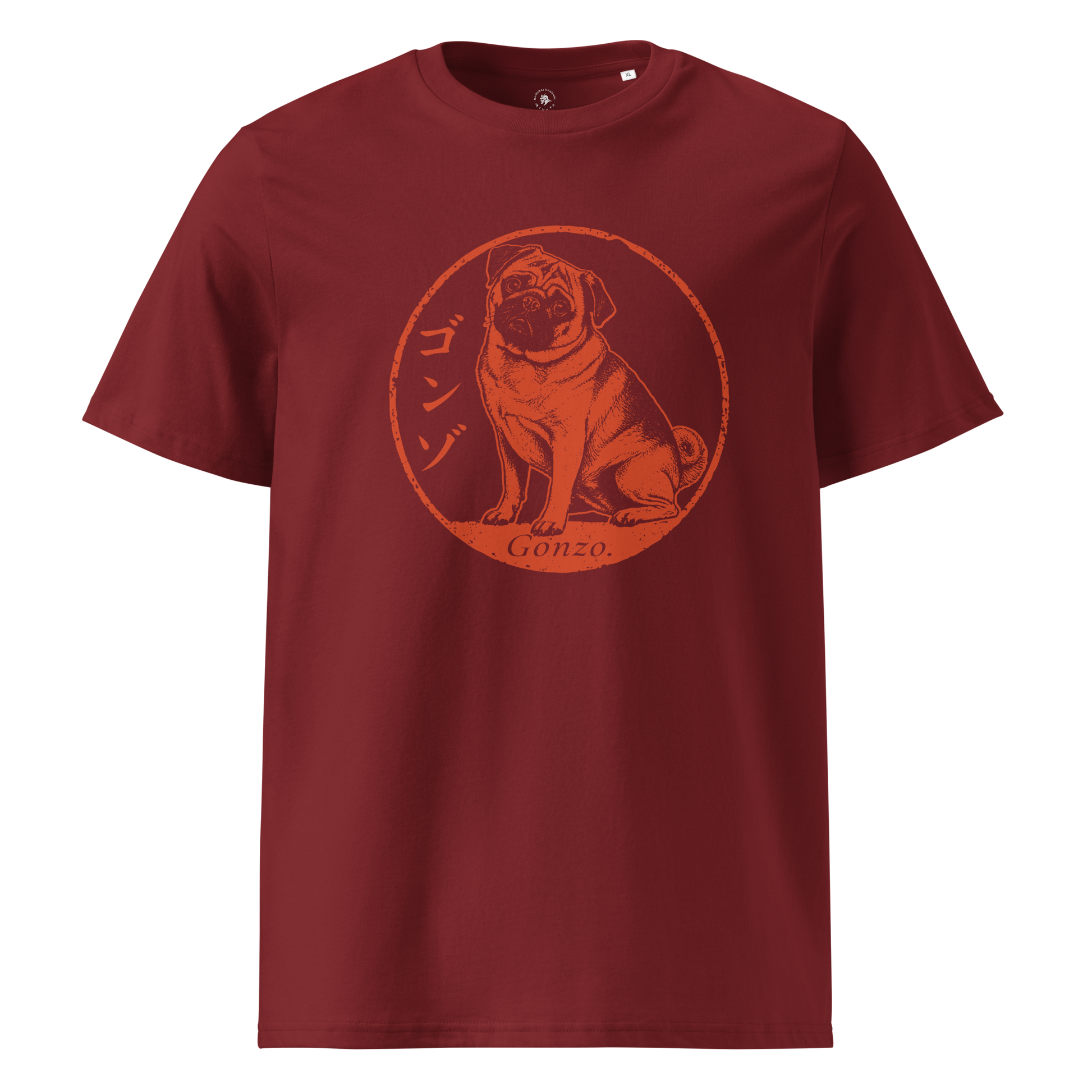 Personalized Japanese Hanko Pet Portrait Organic T-Shirt Burgundy - Samurai Original
