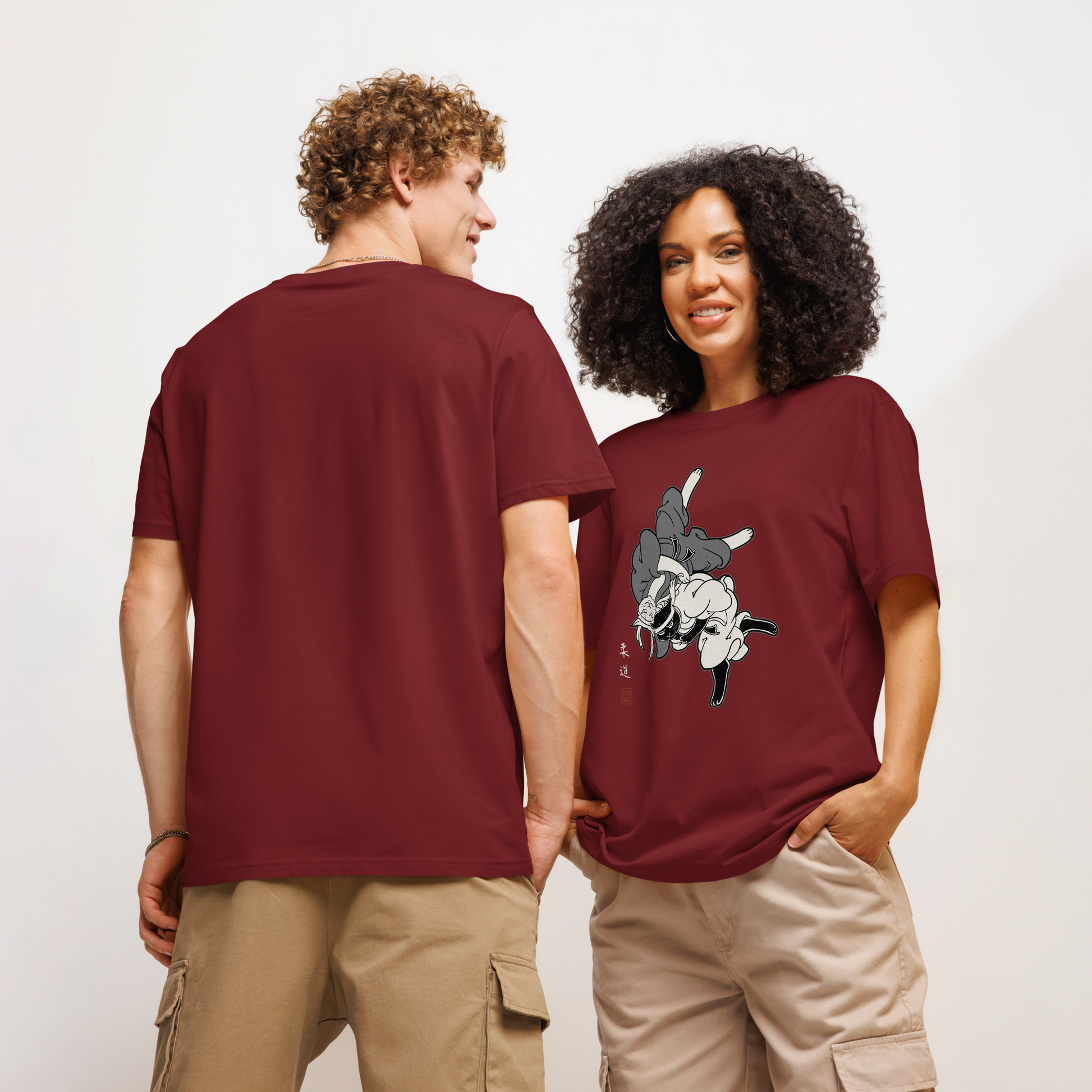 Judo Cat Ukiyo-e Organic T-shirt - Samurai Original