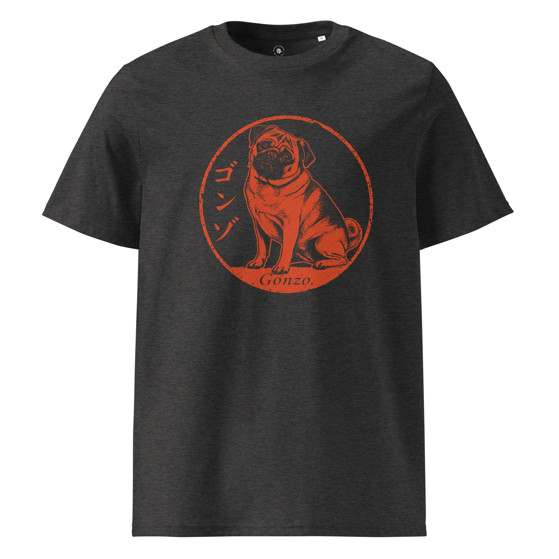 Personalized Japanese Hanko Pet Portrait Organic T-Shirt Dark Heather Grey - Samurai Original