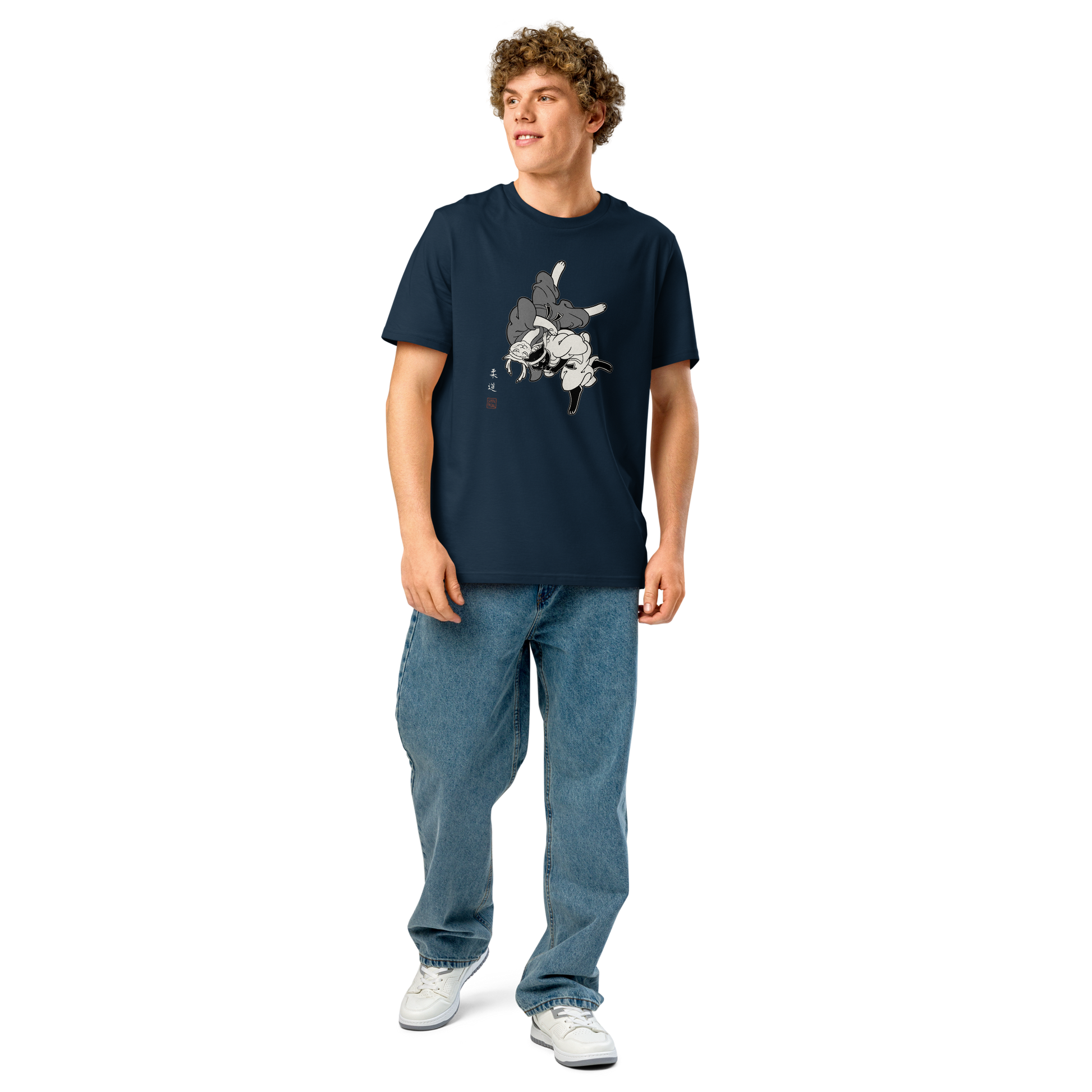 Judo Cat Ukiyo-e Organic T-shirt - Samurai Original
