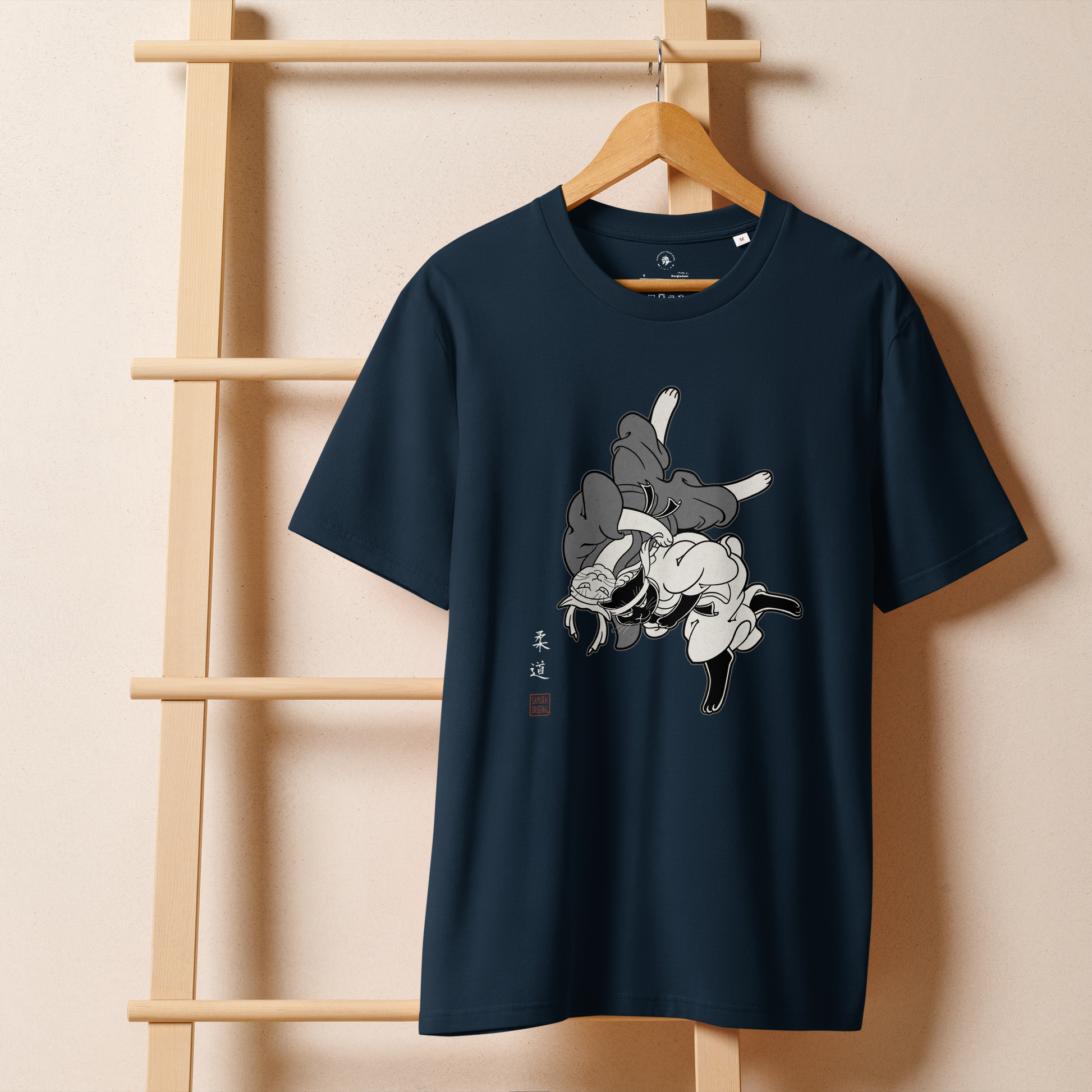 Judo Cat Ukiyo-e Organic T-shirt - Samurai Original