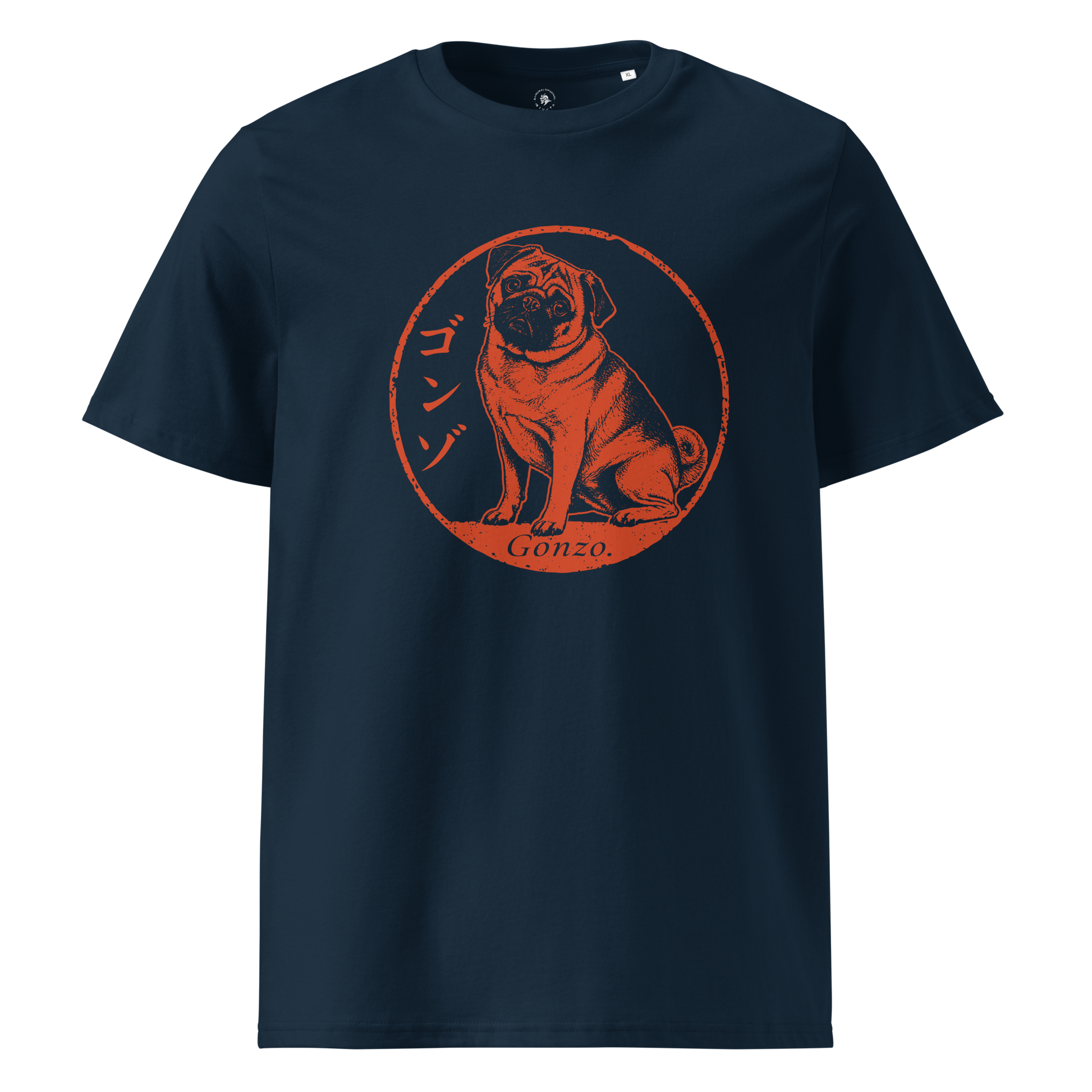 Personalized Japanese Hanko Pet Portrait Organic T-Shirt French Navy - Samurai Original