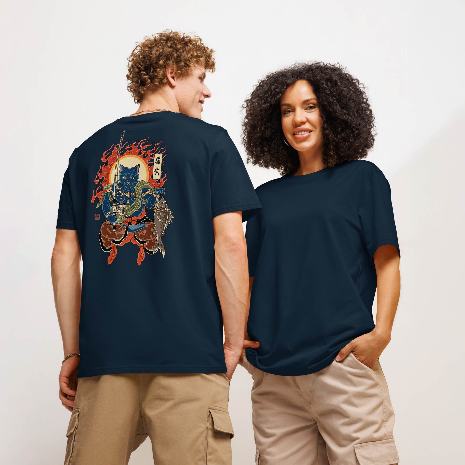 The Great Neko Fishing Organic T-shirt - Samurai Original