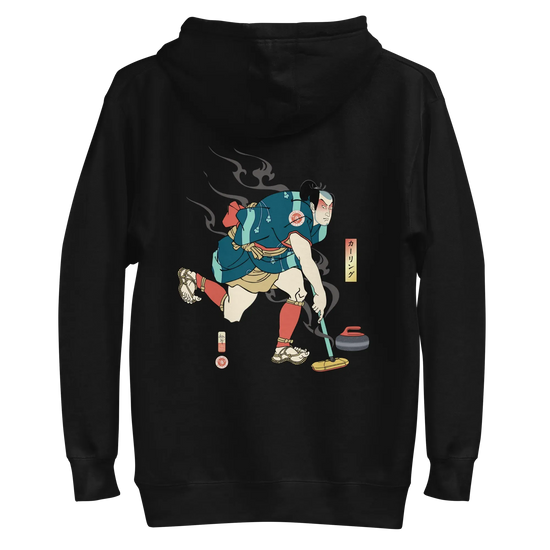 Samurai Play Curling Ukiyo-e Unisex Hoodie Black - Samurai Original