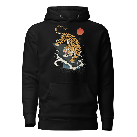 Tiger Japanese Ukiyo-e Unisex Hoodie Black - Samurai Original