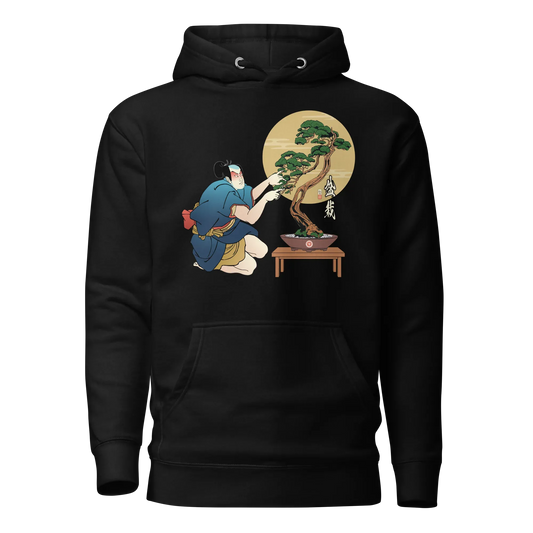 Samurai and Bonsai Tree Japanese Ukiyo-e Unisex Hoodie 2 Black - Samurai Original
