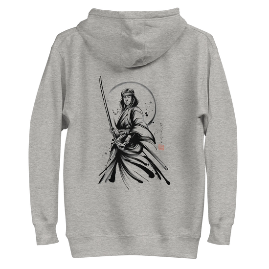 Female Samurai Sumi-e Japanese Ink Unisex Hoodie - Carbon Grey / S