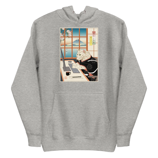 Cat Programmer Ukiyo-e Unisex Hoodie - Carbon Grey / S