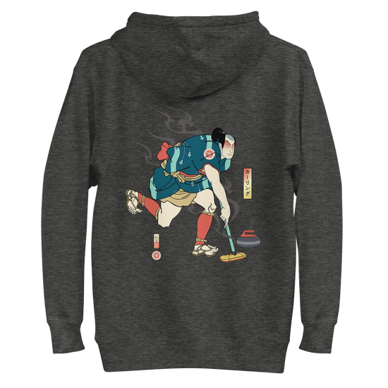 Samurai Play Curling Ukiyo-e Unisex Hoodie Charcoal Heather - Samurai Original