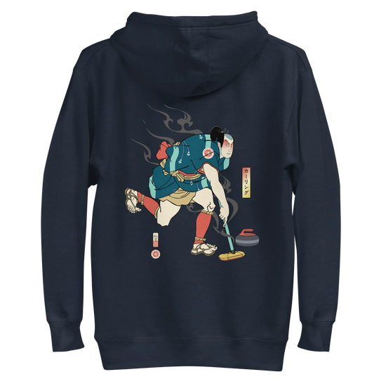 Samurai Play Curling Ukiyo-e Unisex Hoodie Navy Blazer - Samurai Original