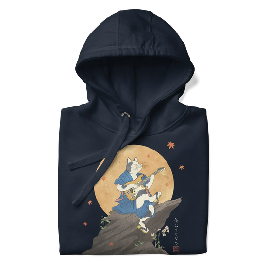 Cat Playing Guitar Japanese Ukiyo-e Unisex Hoodie 2 -