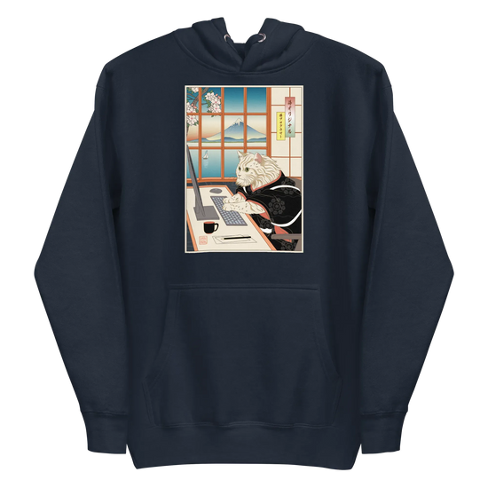 Cat Programmer Ukiyo-e Unisex Hoodie - Navy Blazer / S