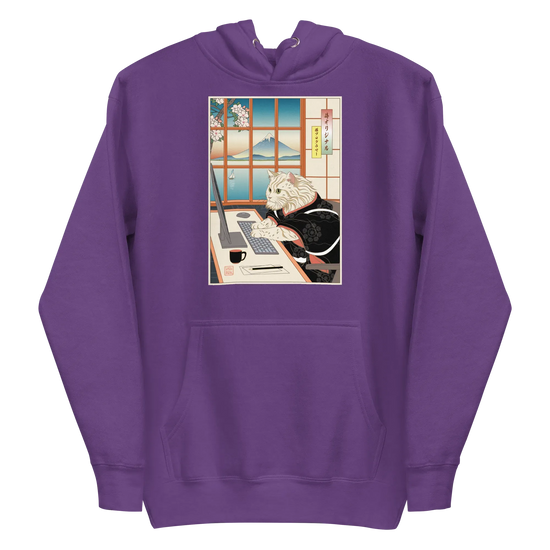 Cat Programmer Ukiyo-e Unisex Hoodie - Purple / S