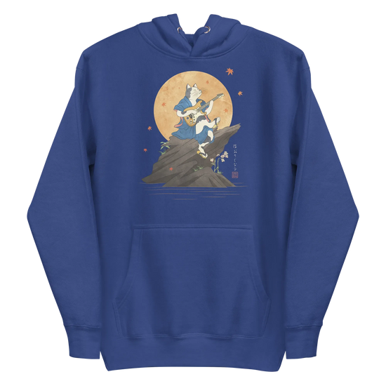 Cat Playing Guitar Japanese Ukiyo-e Unisex Hoodie 2 - Team Royal / S