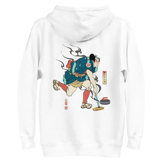 Samurai Play Curling Ukiyo-e Unisex Hoodie White - Samurai Original