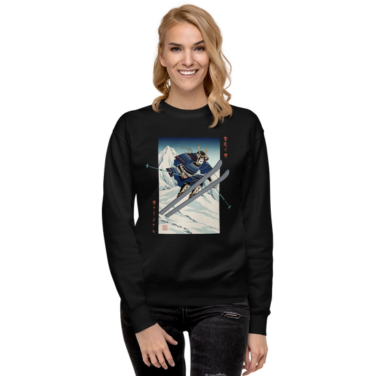 Samurai Skiing Ukiyo-e Unisex Premium Sweatshirt - Samurai Original