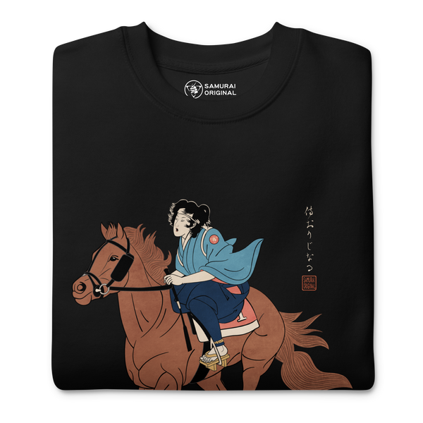 Onna Bugeisha Riding Horse Japanese Ukiyo-e Unisex Premium Sweatshirt